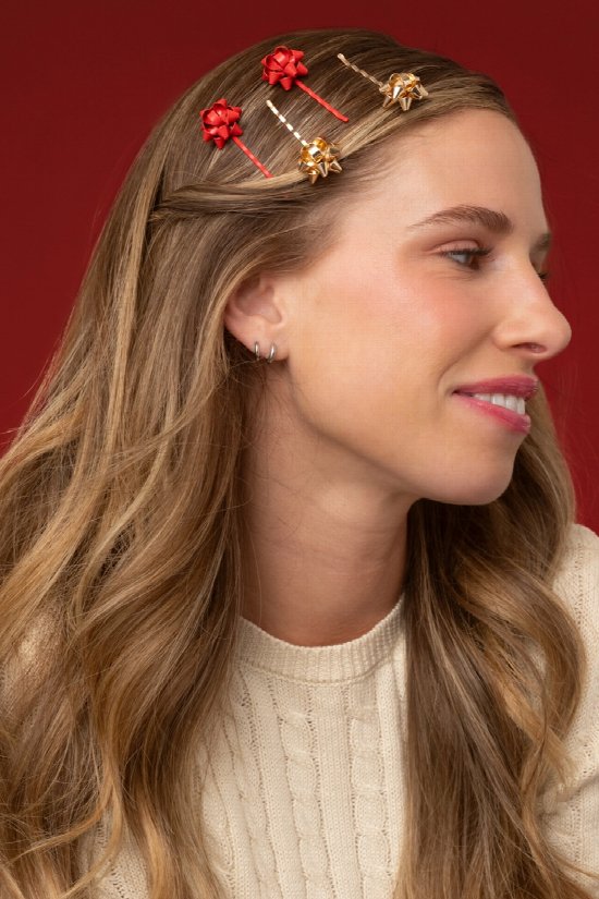 Holiday Bow Bobby Pin 4pc